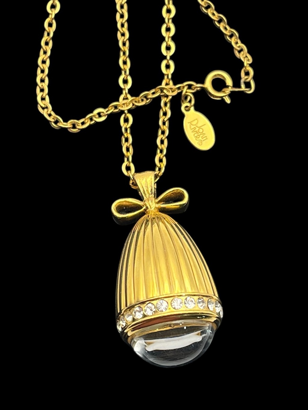 Joan Rivers Classics egg pendant watch on gold tone chain necklace rhinestones